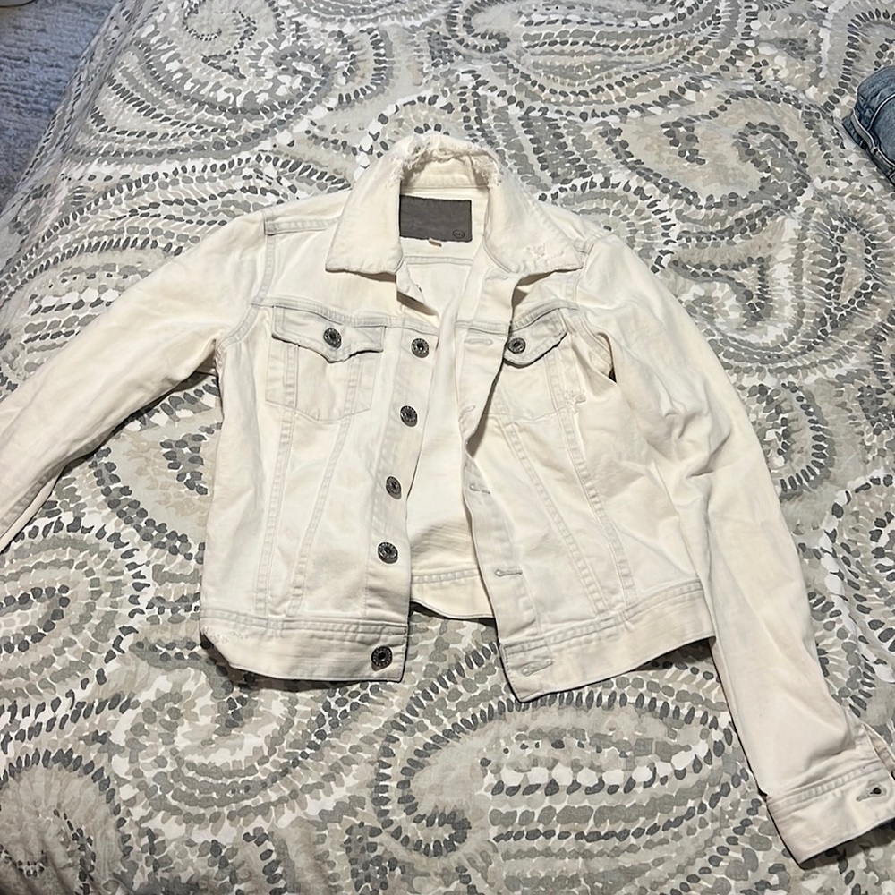 AG off white distressed jean jacket size small